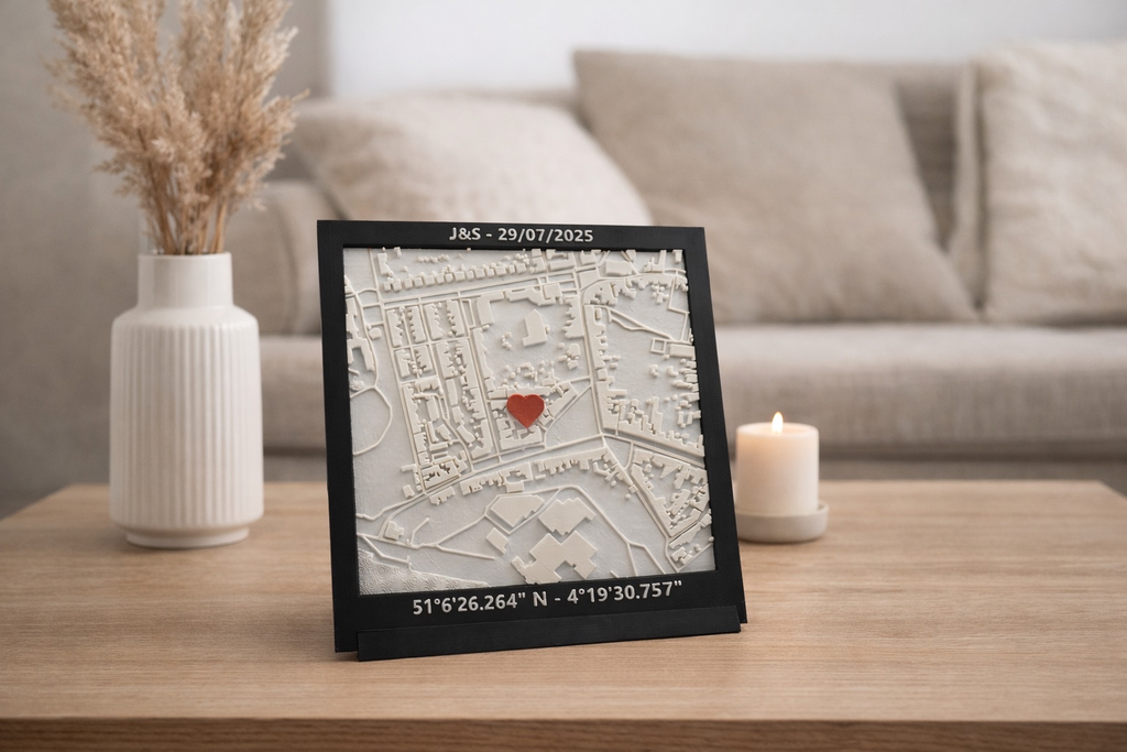 ✨ Gepersonaliseerde 3D Locatie Map – Jullie Verhaal in Reliëf