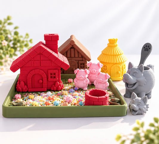 🐷 De 3 Biggetjes – Pour & Play Sensory Speelset 🏠💨